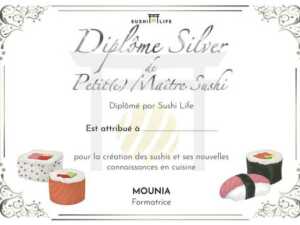 Diplome Silver formatrice sushis life teambuilding Papillon Bleu